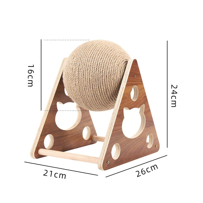 Cat Scratch Board Wooden Cat Grasping Ball Cat Grinding Claw Hand Wrapped Sisal Hemp Rope Cat Climbing Frame Scratching Pole Scratch-Resistant Cat Toy