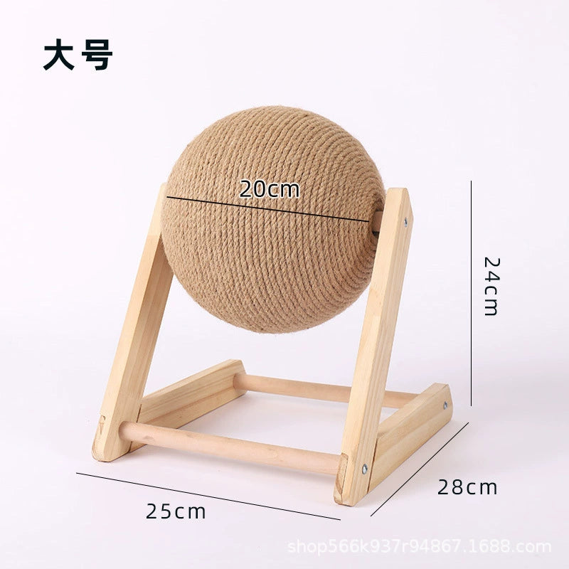 Cat Scratch Board Wooden Cat Grasping Ball Cat Grinding Claw Hand Wrapped Sisal Hemp Rope Cat Climbing Frame Scratching Pole Scratch-Resistant Cat Toy