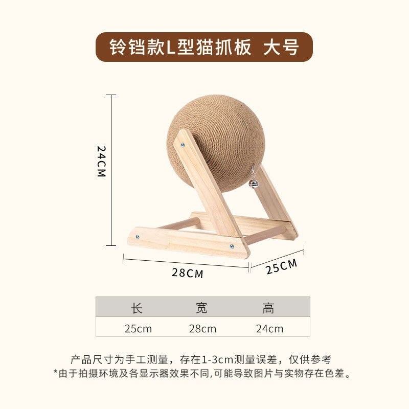 Cat Scratch Board Wooden Cat Grasping Ball Cat Grinding Claw Hand Wrapped Sisal Hemp Rope Cat Climbing Frame Scratching Pole Scratch-Resistant Cat Toy