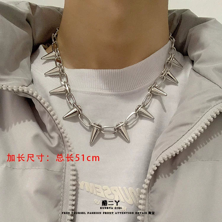 Punk Bullet Necklace Niche Style American High Street Ins Dark Hip-Hop Fashion Rivet Collar Sweater Chain Men and Women Cool