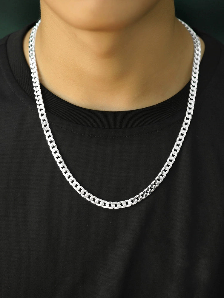 Cuban Sterling Silver Necklace Men's Fashionable Hip-hop All-Match High-Grade Vegetarian Chain Choker Birthday Gift for Boyfriend Boys