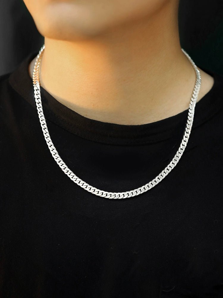 Cuban Sterling Silver Necklace Men's Fashionable Hip-hop All-Match High-Grade Vegetarian Chain Choker Birthday Gift for Boyfriend Boys