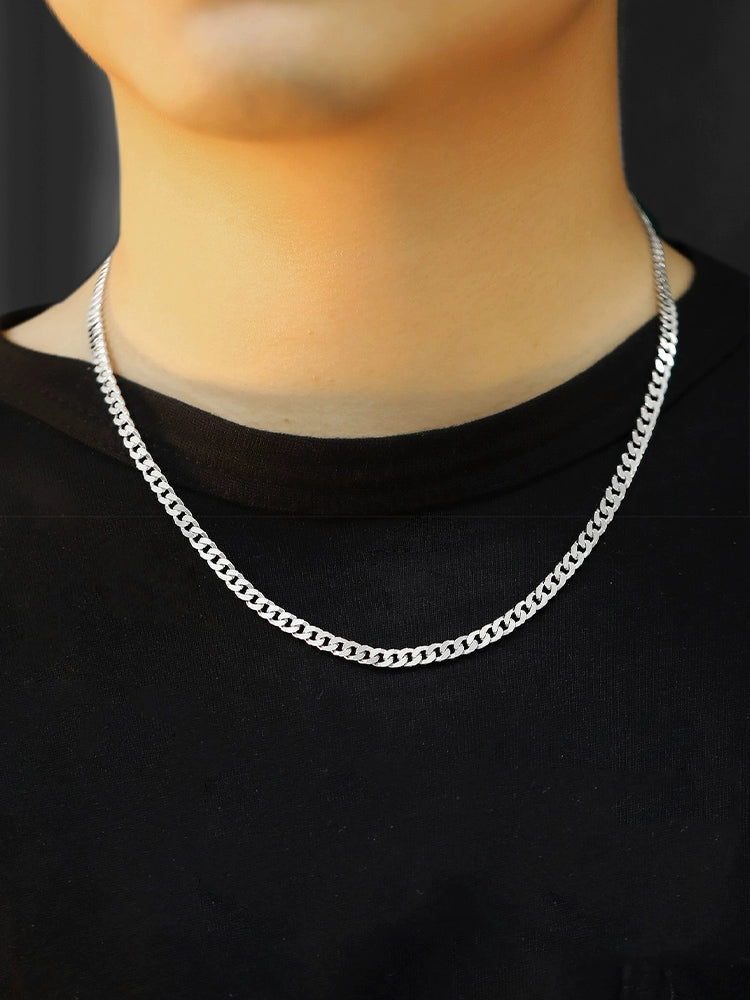 Cuban Sterling Silver Necklace Men's Fashionable Hip-hop All-Match High-Grade Vegetarian Chain Choker Birthday Gift for Boyfriend Boys