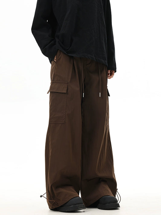 Maillard Retro Brown Multi-Pocket Cargo Pants Men's Loose Trendy American Hiphop Wide Leg Hip Hop Straight-Leg Trousers