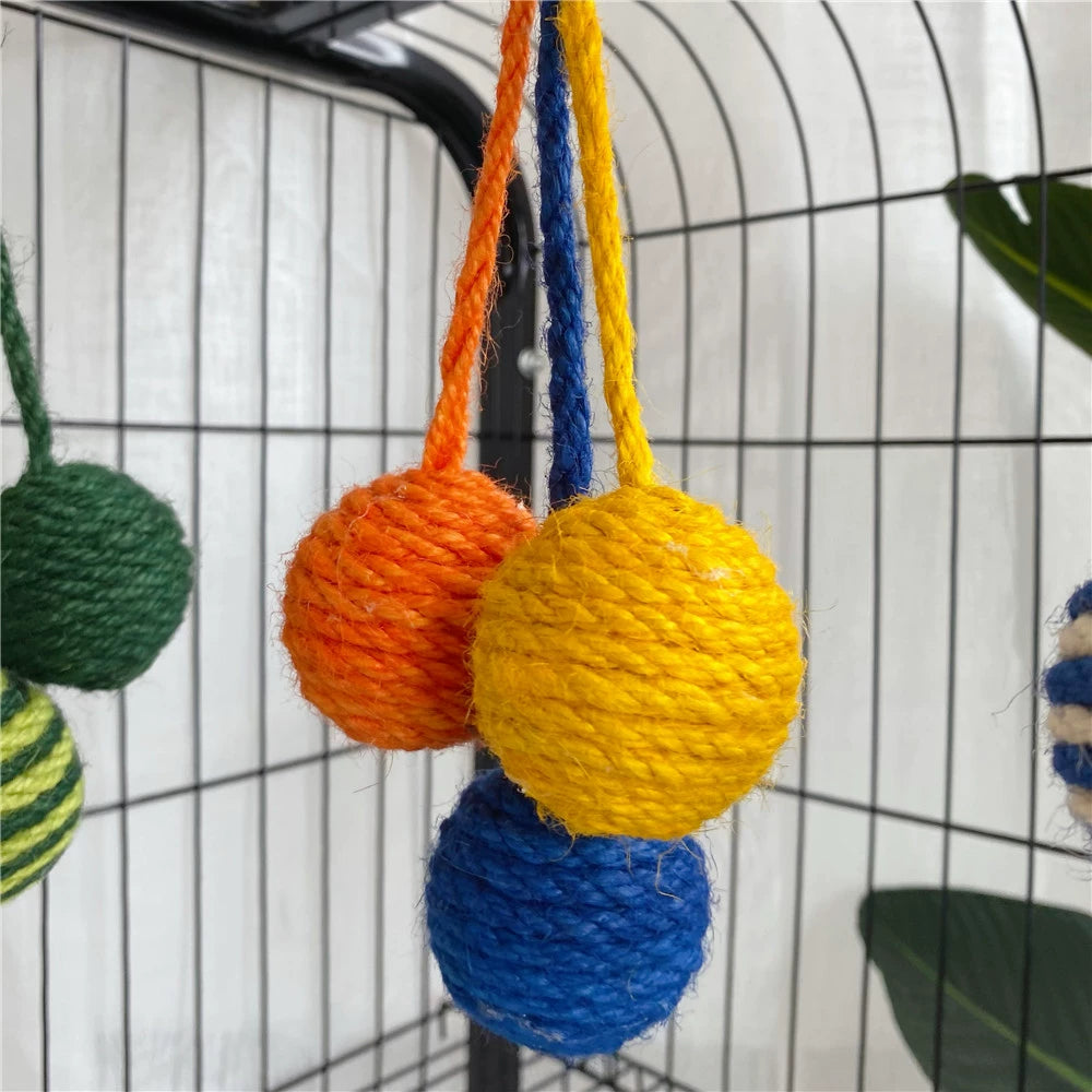 Hanging Cat Toy Self-Hi Colored Hemp Rope Ball Kittens Cat Teaser Suitable for Cat Cage Cat Toy