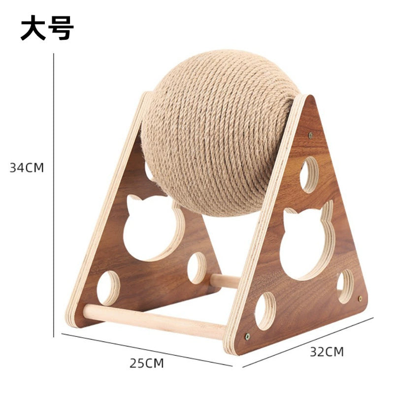 Cat Scratch Board Wooden Cat Grasping Ball Cat Grinding Claw Hand Wrapped Sisal Hemp Rope Cat Climbing Frame Scratching Pole Scratch-Resistant Cat Toy