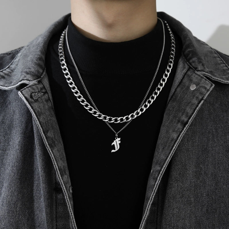 Cuban Alphabet Trendy Hip Hop Men Titanium Steel Pendant Necklace