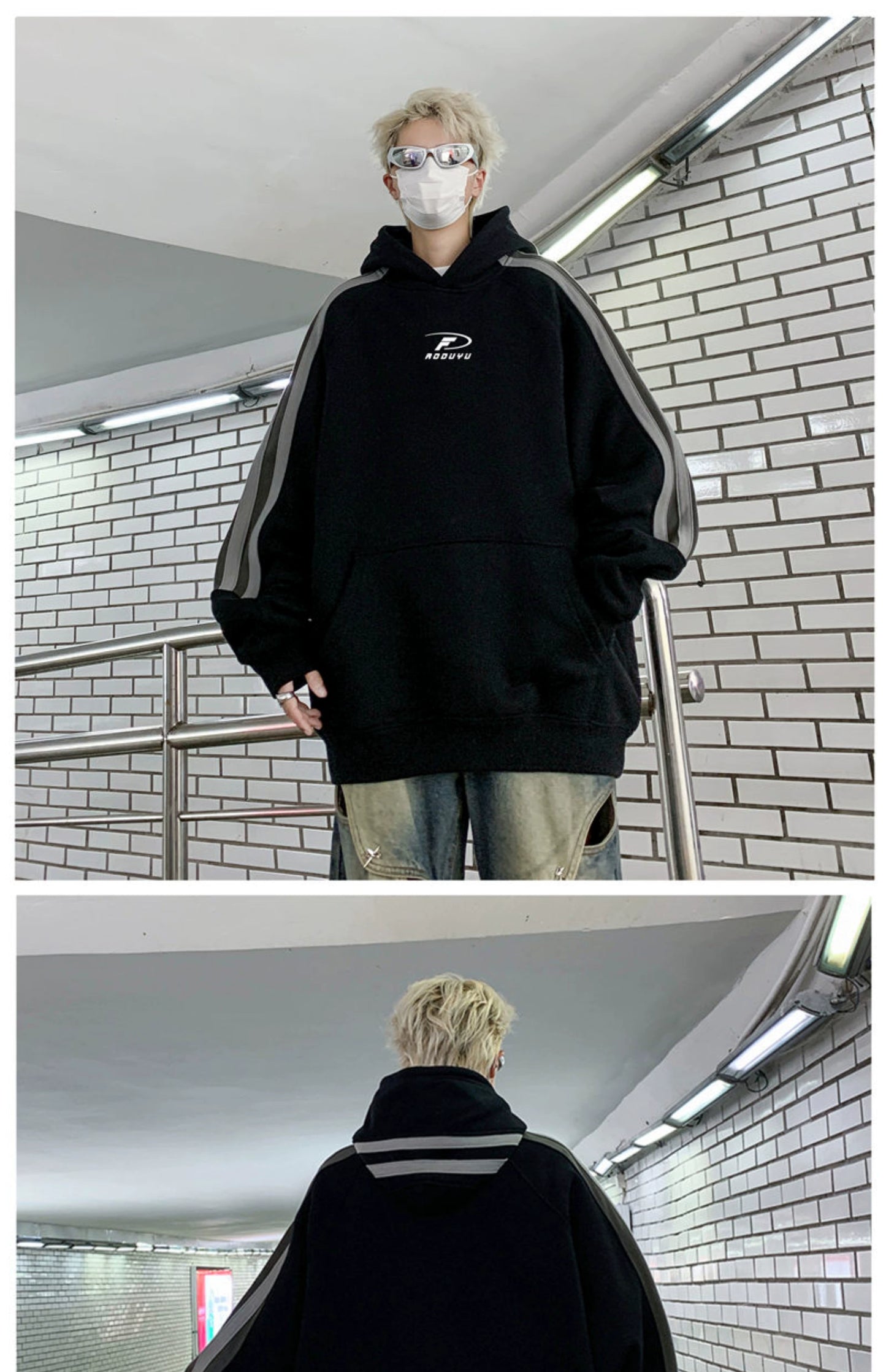 Hip Hop Ins Stitching Printing Coat Hooded Sweater