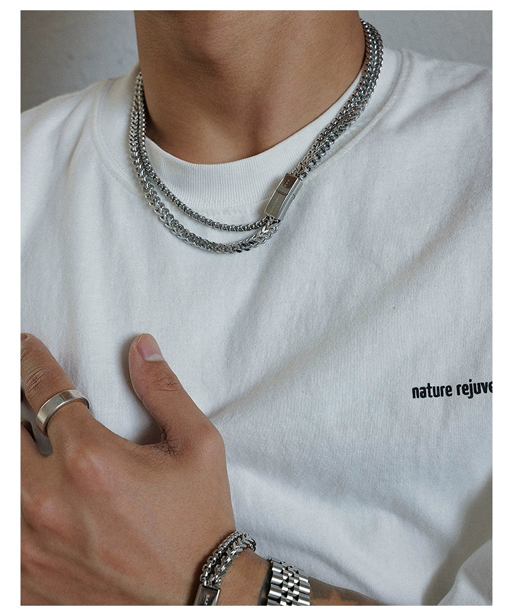 Saz Double-Layer Magnetic Buckle Necklace Men's Keep Going Minimalist Normcore Style Hip Hop Original Clavicle Chain Does Not Fade