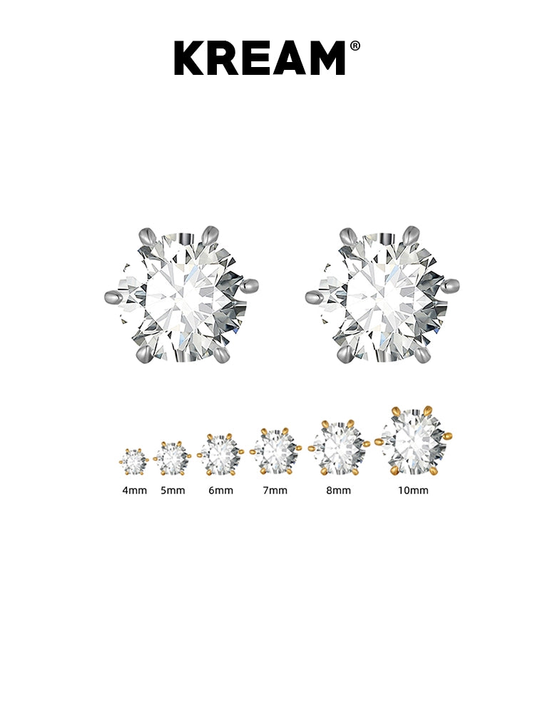 Kream S925 4-10mm Zircon Ear Studs Earrings Hip Hop Hiphop Men and Women Same Style All-Matching Fancy