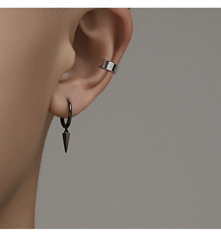 Trendy Black 925 Sterling Silver Women's Ins Hip-Hop Ear Ring