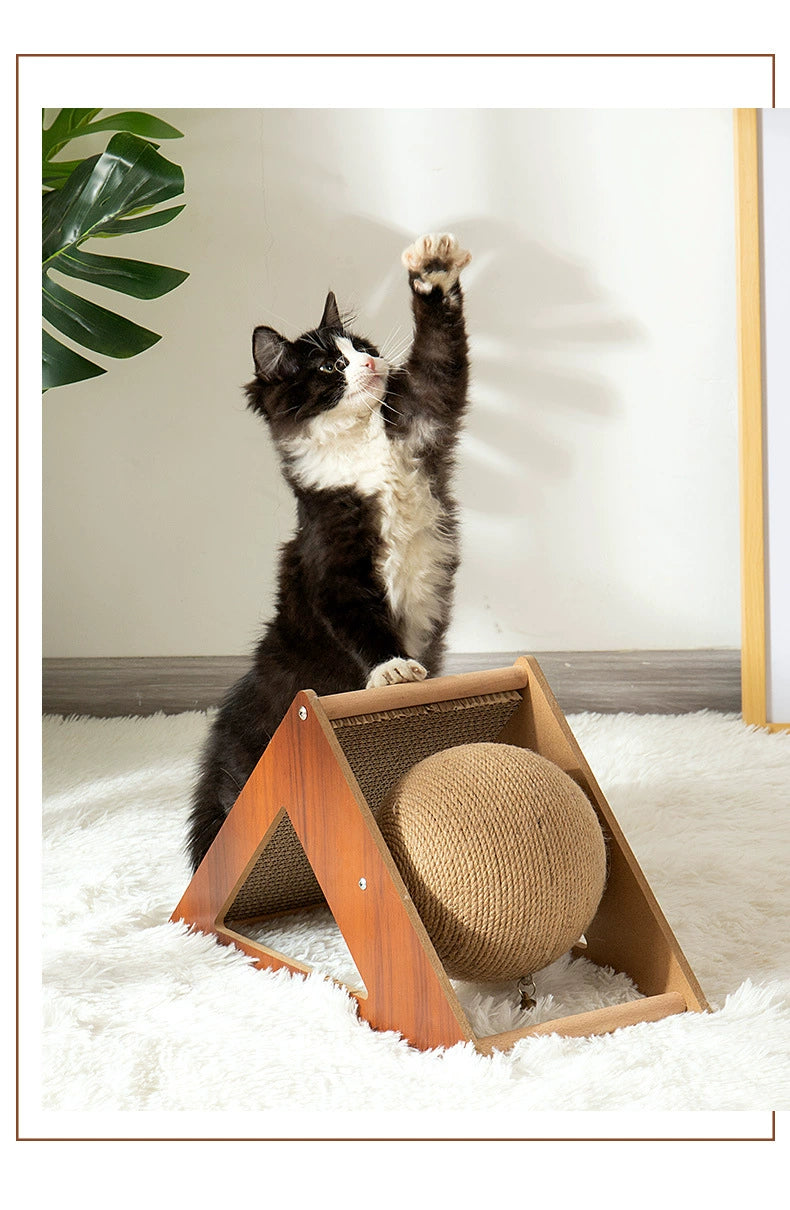 Cat Scratch Board Wooden Cat Grasping Ball Cat Grinding Claw Hand Wrapped Sisal Hemp Rope Cat Climbing Frame Scratching Pole Scratch-Resistant Cat Toy