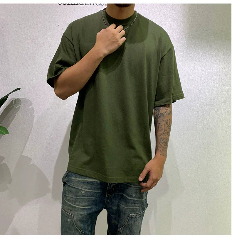 Fashion Brand Bboy Hip-Hop Solid Color Small Neckline Short-Sleeved Summer Clothes