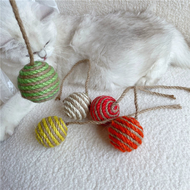 Hanging Cat Toy Self-Hi Colored Hemp Rope Ball Kittens Cat Teaser Suitable for Cat Cage Cat Toy