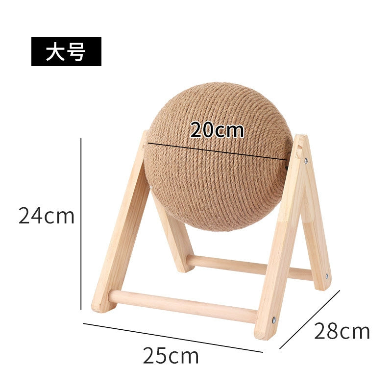 Cat Scratch Board Wooden Cat Grasping Ball Cat Grinding Claw Hand Wrapped Sisal Hemp Rope Cat Climbing Frame Scratching Pole Scratch-Resistant Cat Toy