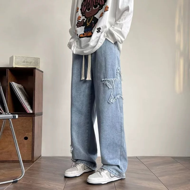 Spring and Autumn Street Hiphop Jeans with Foam Letters