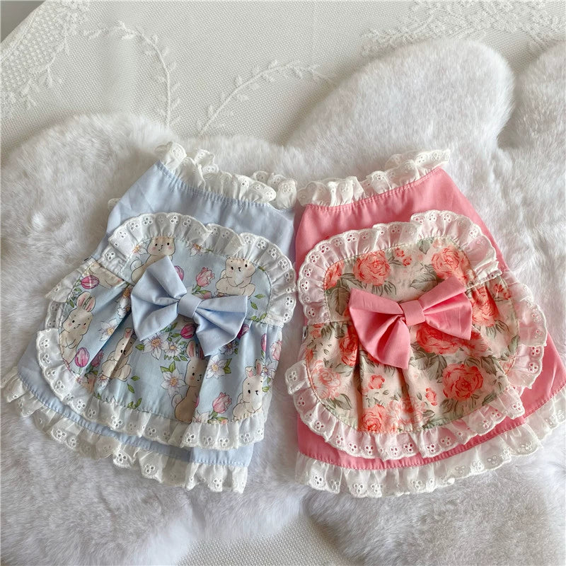 Maid Costume Lace Pink Cat Rose Pet