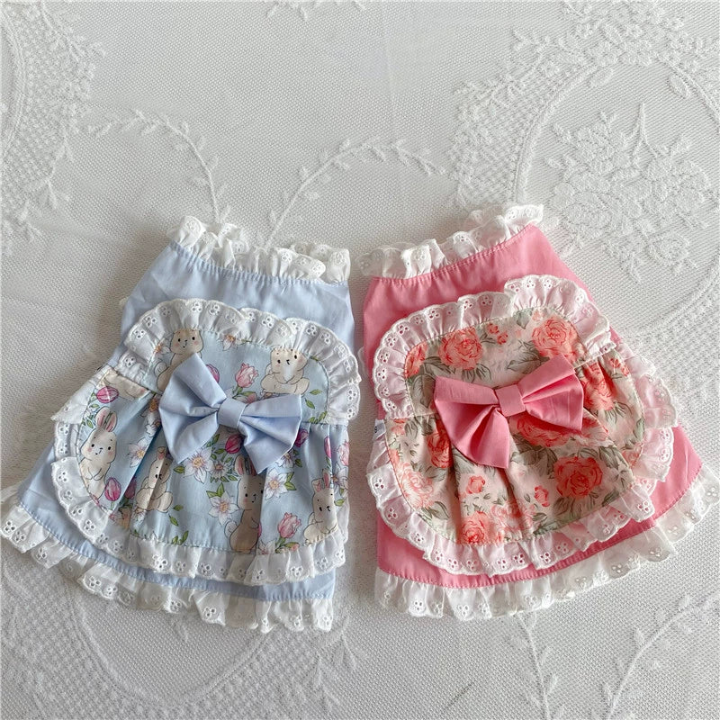 Maid Costume Lace Pink Cat Rose Pet