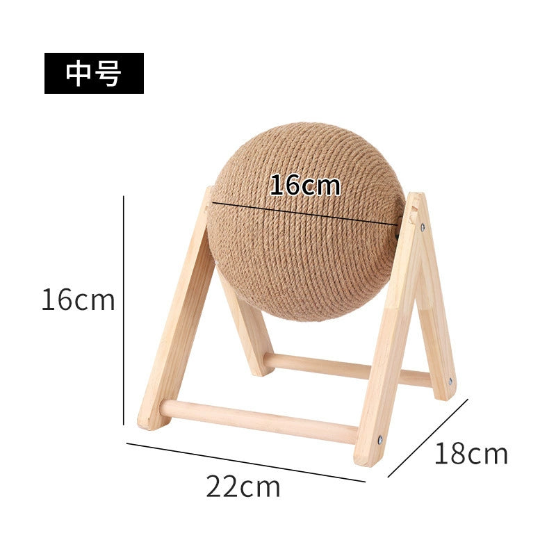 Cat Scratch Board Wooden Cat Grasping Ball Cat Grinding Claw Hand Wrapped Sisal Hemp Rope Cat Climbing Frame Scratching Pole Scratch-Resistant Cat Toy