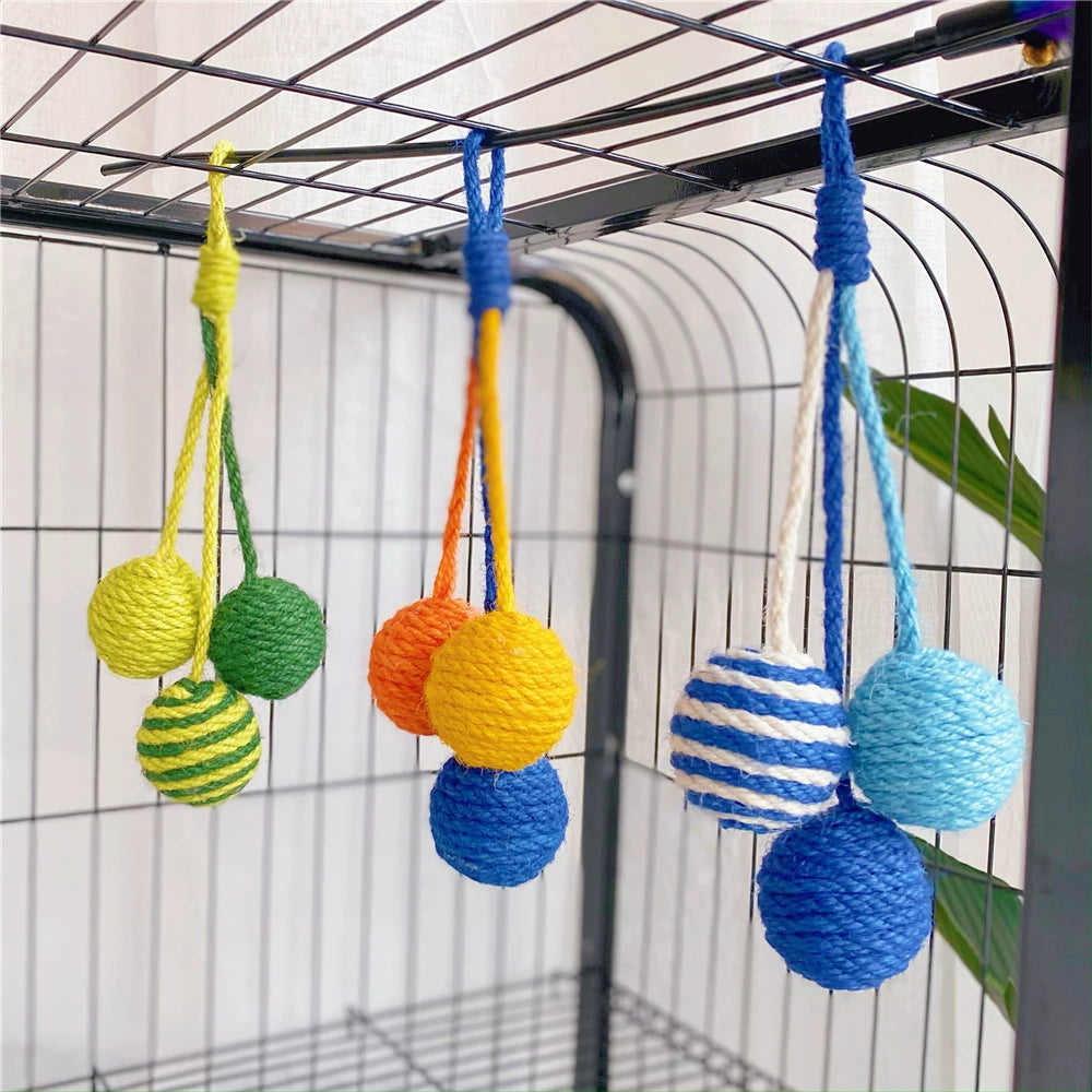 Hanging Cat Toy Self-Hi Colored Hemp Rope Ball Kittens Cat Teaser Suitable for Cat Cage Cat Toy