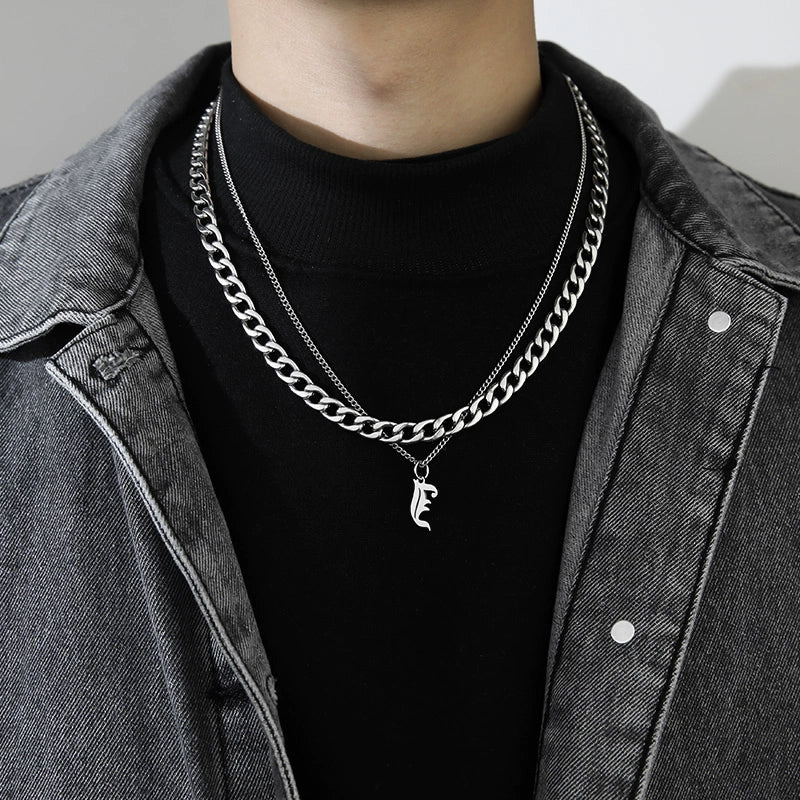 Cuban Alphabet Trendy Hip Hop Men Titanium Steel Pendant Necklace