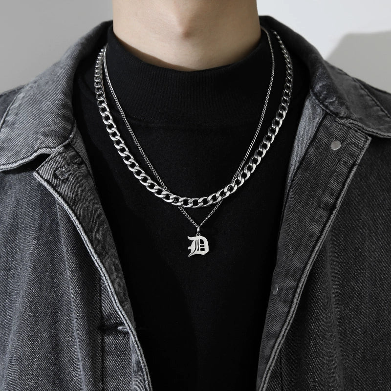 Cuban Alphabet Trendy Hip Hop Men Titanium Steel Pendant Necklace