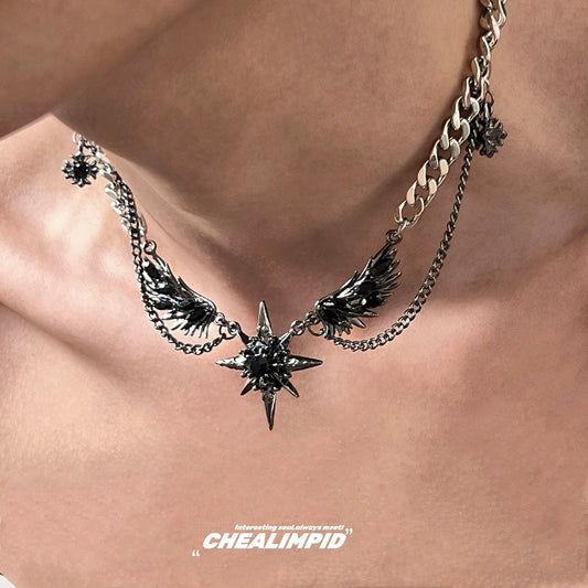 Dark Style Mangstar Gem Diamond Wings Hip-Hop Street Necklace Men and Women Niche Original Design Fancy Necklace