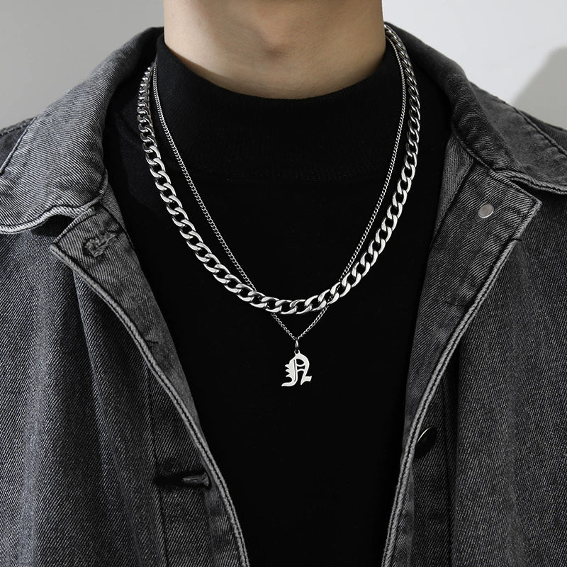 Cuban Alphabet Trendy Hip Hop Men Titanium Steel Pendant Necklace