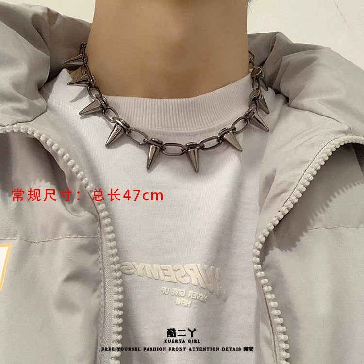 Punk Bullet Necklace Niche Style American High Street Ins Dark Hip-Hop Fashion Rivet Collar Sweater Chain Men and Women Cool