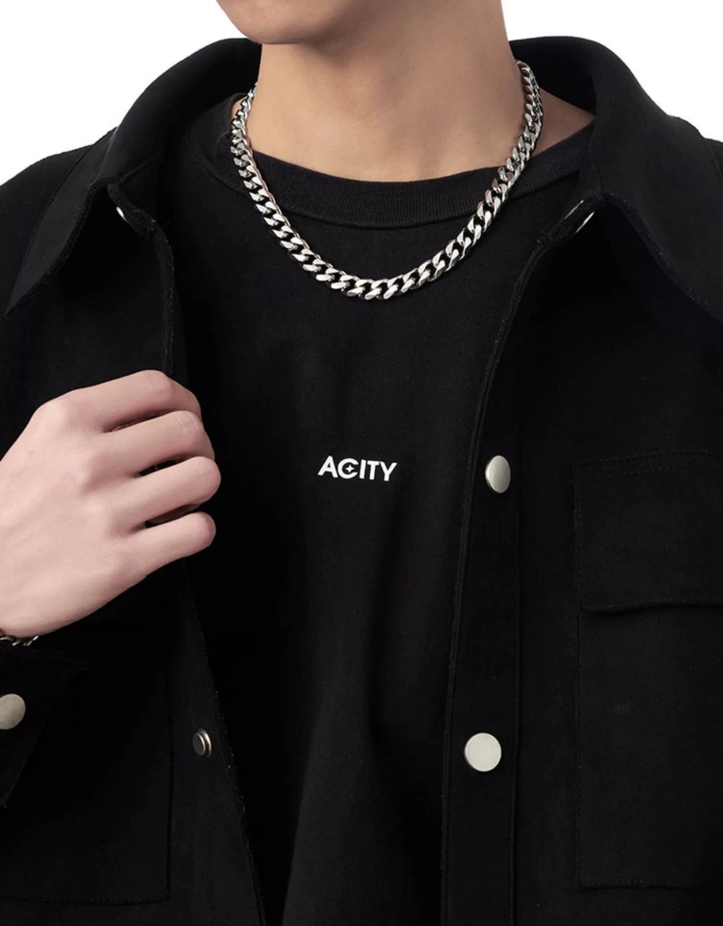 Acity Xicheng Hip Hop Cuban Link Chain Men's Necklace Trendy Men's and Women's Hiphop Fashion Clavicle Chain Ins Titanium Steel Choker