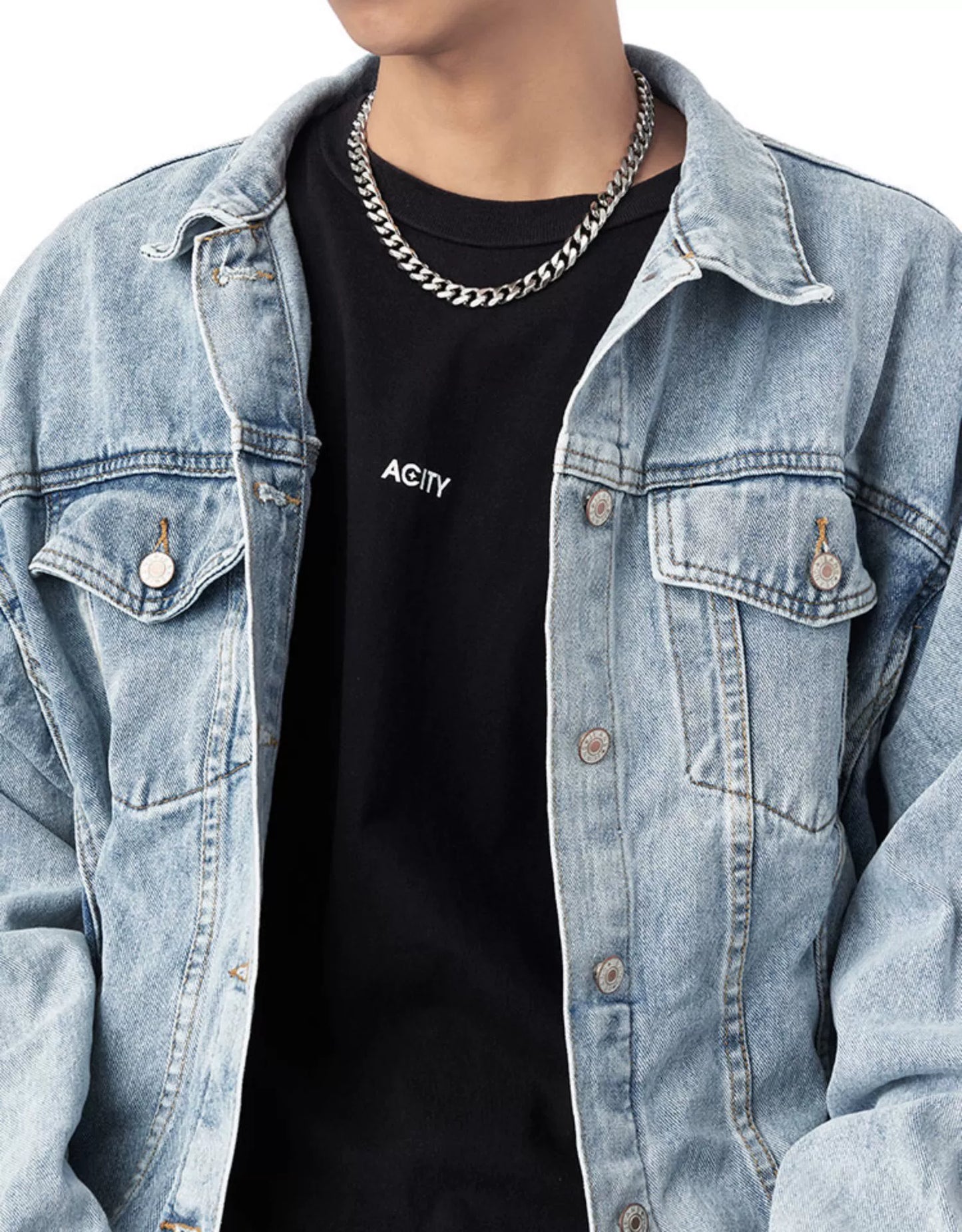 Acity Xicheng Hip Hop Cuban Link Chain Men's Necklace Trendy Men's and Women's Hiphop Fashion Clavicle Chain Ins Titanium Steel Choker