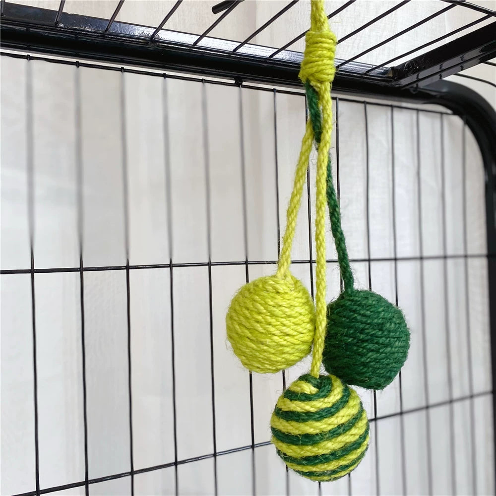 Hanging Cat Toy Self-Hi Colored Hemp Rope Ball Kittens Cat Teaser Suitable for Cat Cage Cat Toy