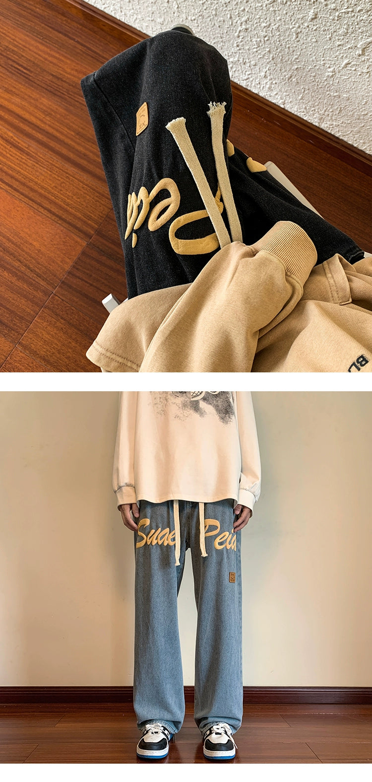 Spring and Autumn Street Hiphop Jeans with Foam Letters