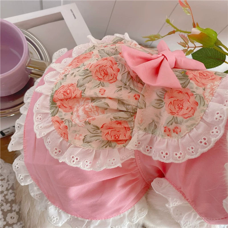 Maid Costume Lace Pink Cat Rose Pet