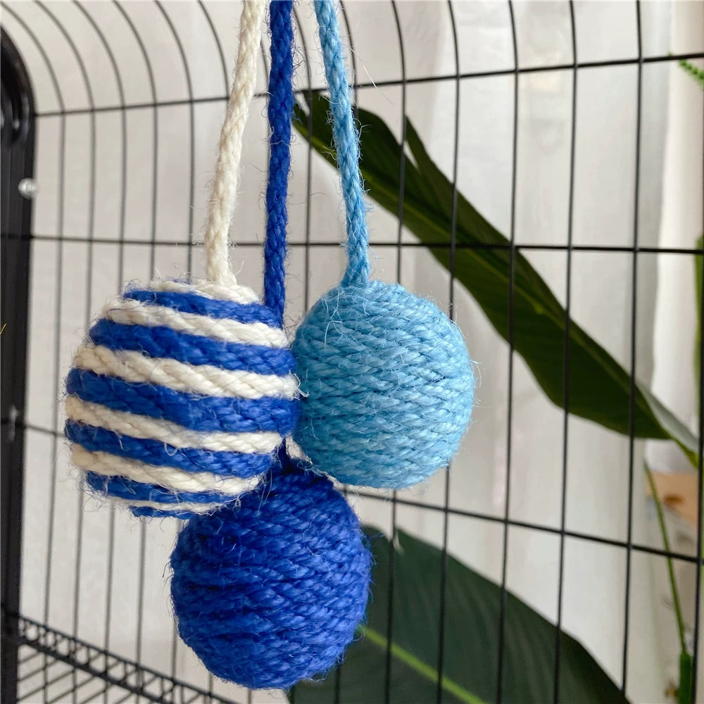 Hanging Cat Toy Self-Hi Colored Hemp Rope Ball Kittens Cat Teaser Suitable for Cat Cage Cat Toy