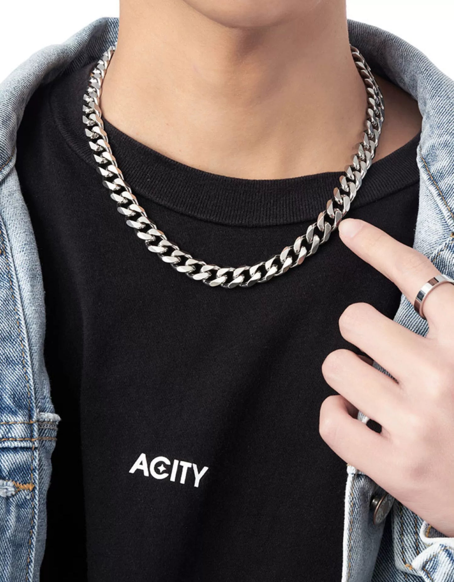 Acity Xicheng Hip Hop Cuban Link Chain Men's Necklace Trendy Men's and Women's Hiphop Fashion Clavicle Chain Ins Titanium Steel Choker