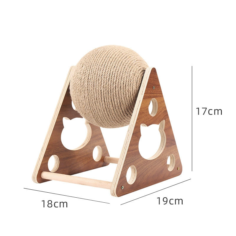 Cat Scratch Board Wooden Cat Grasping Ball Cat Grinding Claw Hand Wrapped Sisal Hemp Rope Cat Climbing Frame Scratching Pole Scratch-Resistant Cat Toy