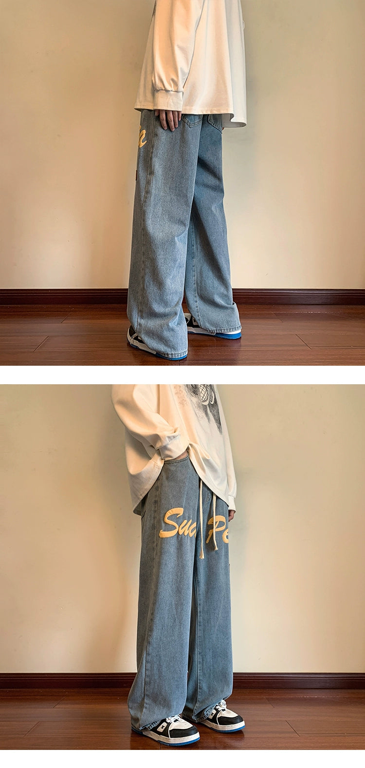 Spring and Autumn Street Hiphop Jeans with Foam Letters