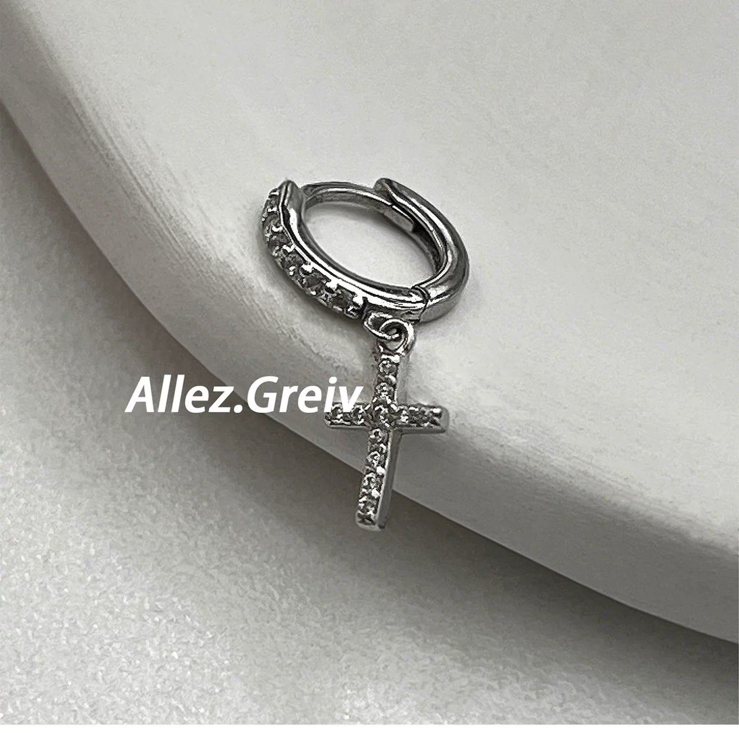 European Hip Hop Zircon Personalized Minority Couple Silver Earrings