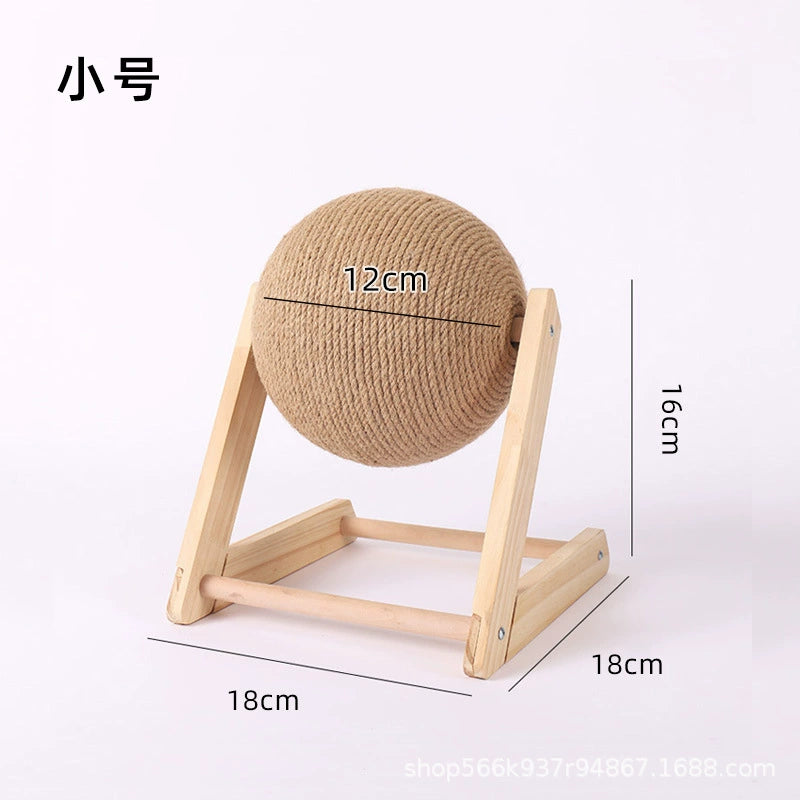 Cat Scratch Board Wooden Cat Grasping Ball Cat Grinding Claw Hand Wrapped Sisal Hemp Rope Cat Climbing Frame Scratching Pole Scratch-Resistant Cat Toy