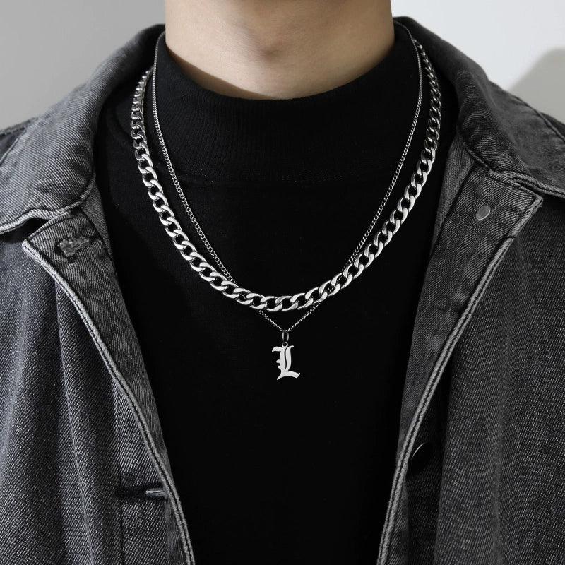 Cuban Alphabet Trendy Hip Hop Men Titanium Steel Pendant Necklace