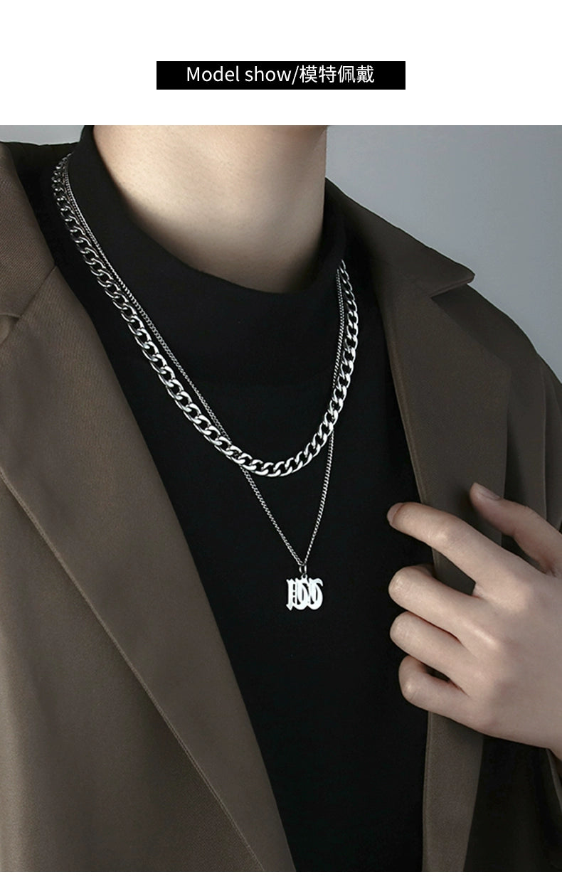 Cuban Alphabet Trendy Hip Hop Men Titanium Steel Pendant Necklace