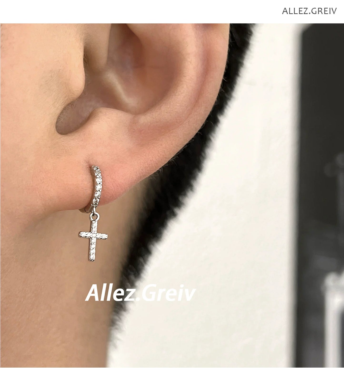 European Hip Hop Zircon Personalized Minority Couple Silver Earrings