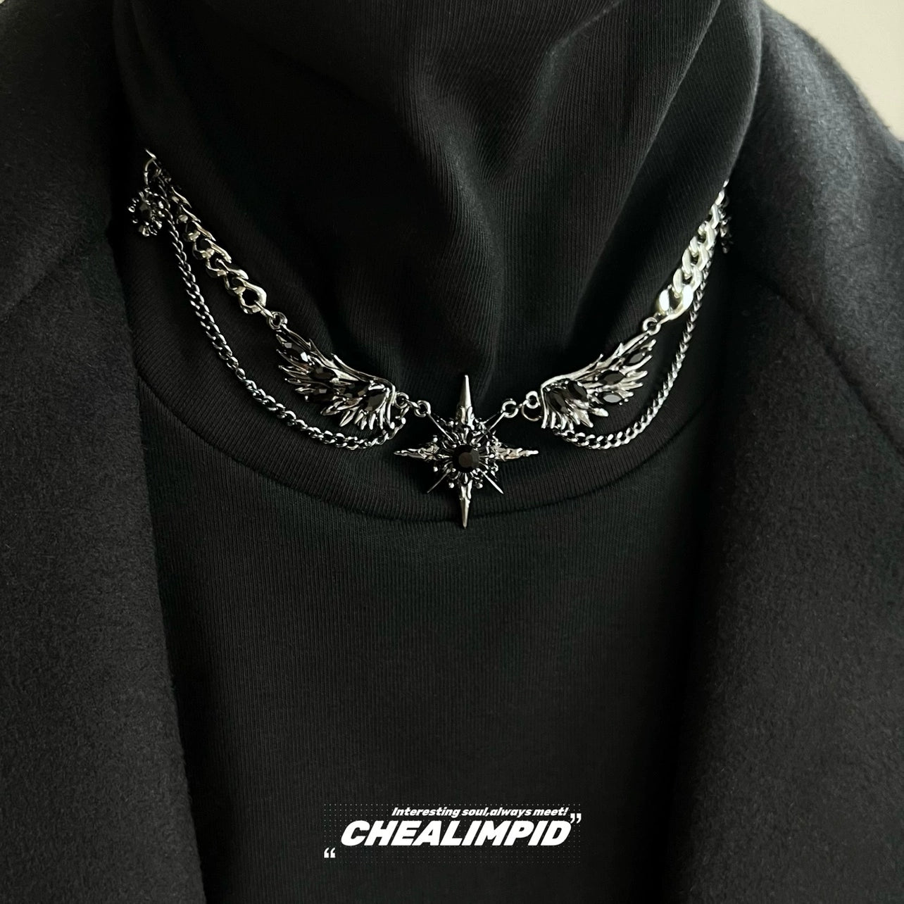 Dark Style Mangstar Gem Diamond Wings Hip-Hop Street Necklace Men and Women Niche Original Design Fancy Necklace