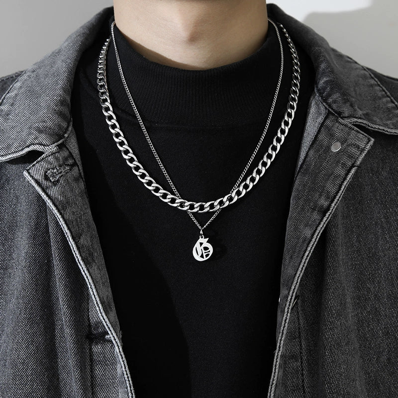 Cuban Alphabet Trendy Hip Hop Men Titanium Steel Pendant Necklace