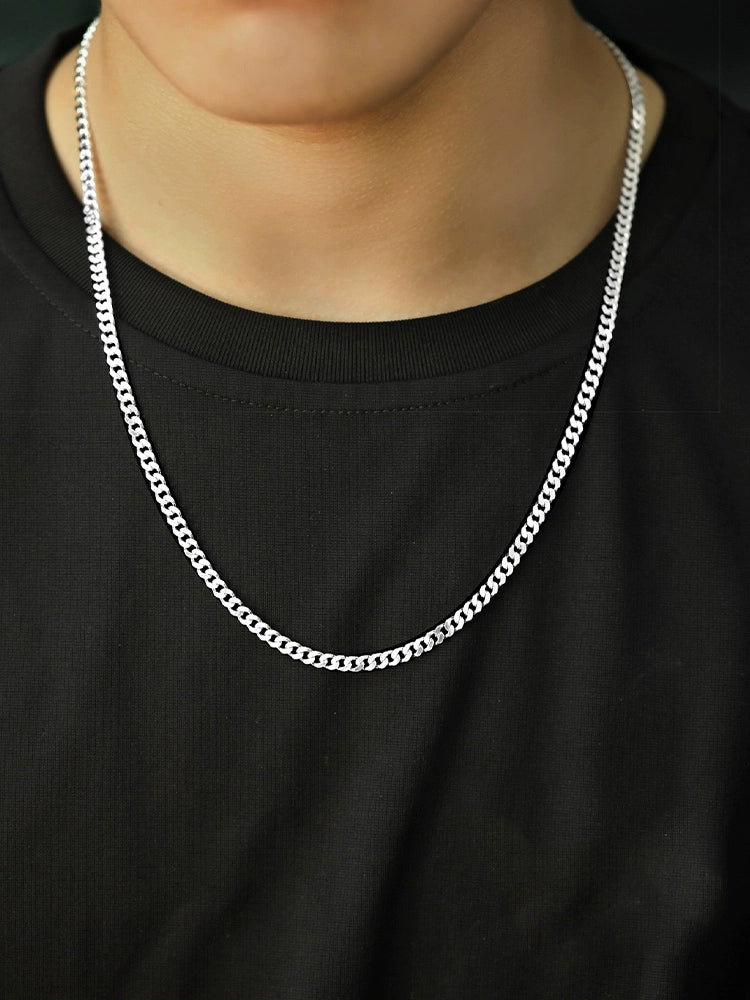 Cuban Sterling Silver Necklace Men's Fashionable Hip-hop All-Match High-Grade Vegetarian Chain Choker Birthday Gift for Boyfriend Boys