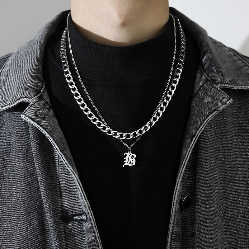 Cuban Alphabet Trendy Hip Hop Men Titanium Steel Pendant Necklace