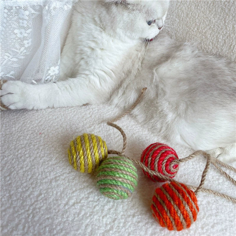 Hanging Cat Toy Self-Hi Colored Hemp Rope Ball Kittens Cat Teaser Suitable for Cat Cage Cat Toy