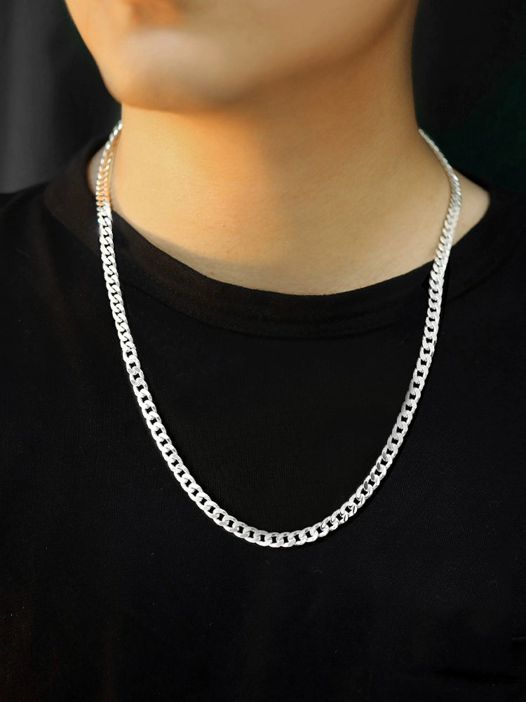 Cuban Sterling Silver Necklace Men's Fashionable Hip-hop All-Match High-Grade Vegetarian Chain Choker Birthday Gift for Boyfriend Boys