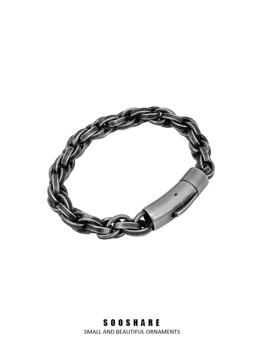 European Hip Hop Cuban Bracelet Men's Fashionable Titanium Steel Vintage Distressed Simple Personality Men's Weaving Bracelet